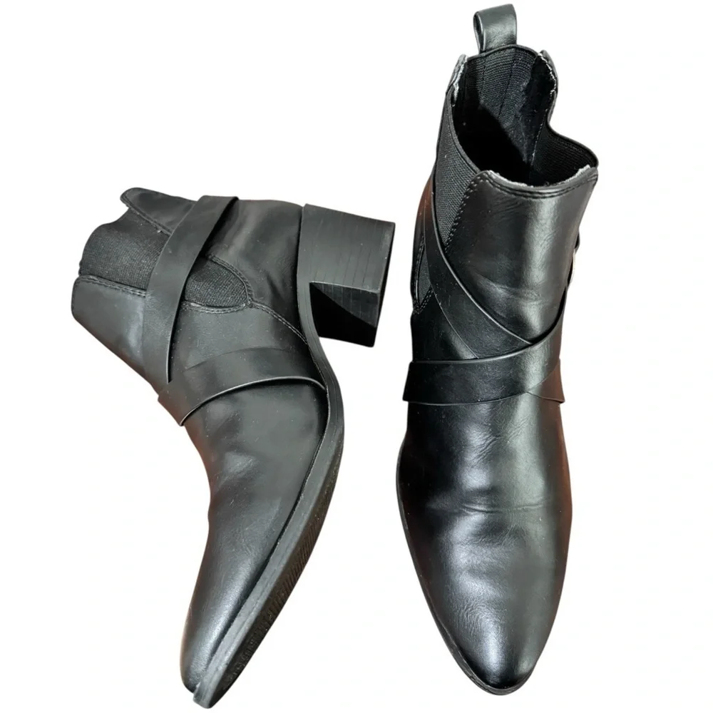 London Rag Womens Harlie Black Western Buckle Pointed Ankle Heeled Boots Boho 8 - Picture 5 of 13